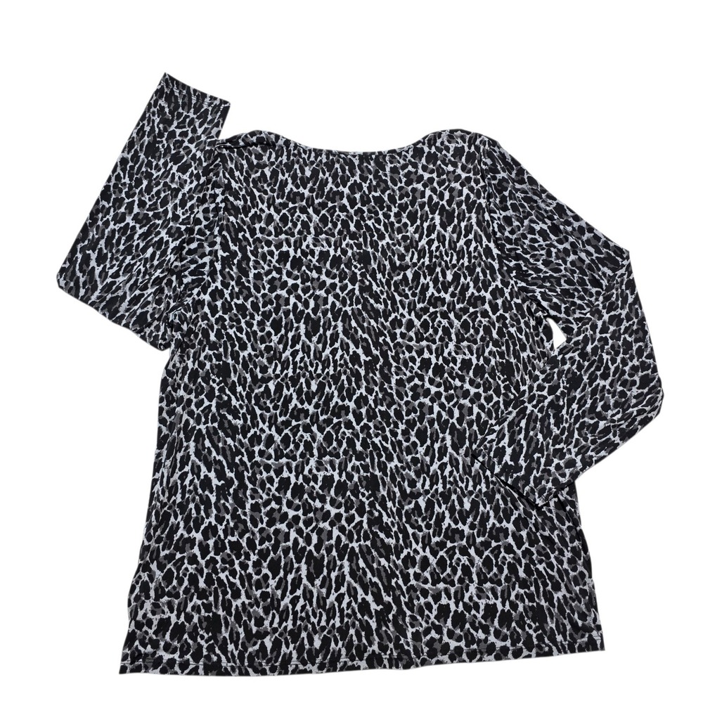Lane Bryant Leopard Print Pleated V-Neck Top Grey Black 18/20 Womens Animal